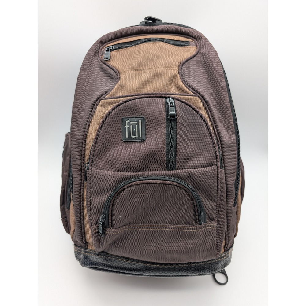 Ful Brown Tan Canvas Multi Pocket Laptop Backpack Padded Straps